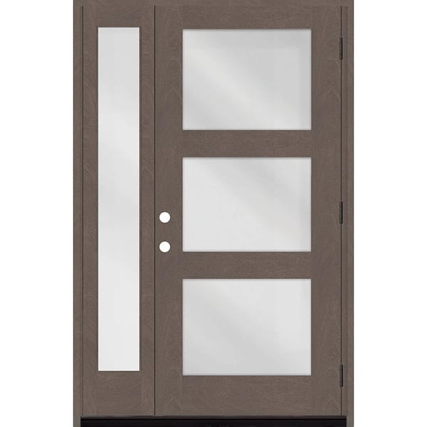 Steves & Sons Regency 53 in. x 80 in. Modern 3-Lite Equal Clear Glass LHOS Ashwood Mahogany Fiberglass Prehung Front Door 14 in. SL