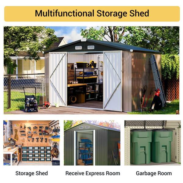 SUNMTHINK 10 ft. W x 8 ft. D Brown Outdoor Metal Storage Shed with