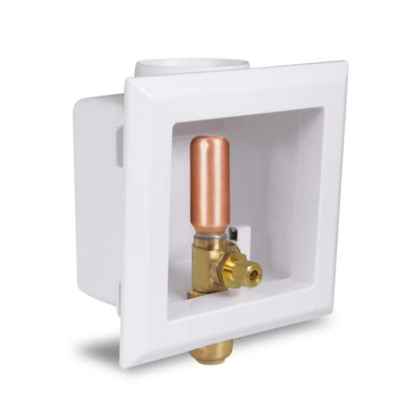 PLUMBFLEX 1/2 in. Push-Fit Icemaker Outlet Box with Valve and Hammer Arrester, White ABS Brass (Single)