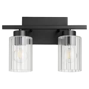 Ladin 2-Light Textured Black with Clear Fluted Glass Vanity