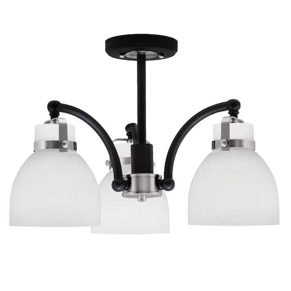 Unbranded Decatur 16.75 in. 3 Light Black and Nickel Semi-Flush with 6 in. White Muslin Glass Shades No blulbs included