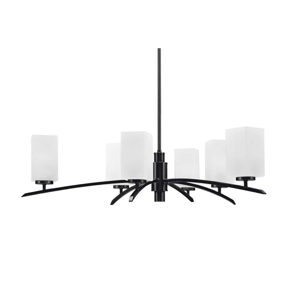 Siena 6-Light Matte Black Chandelier, Round Chandelier with White Marble Gl
