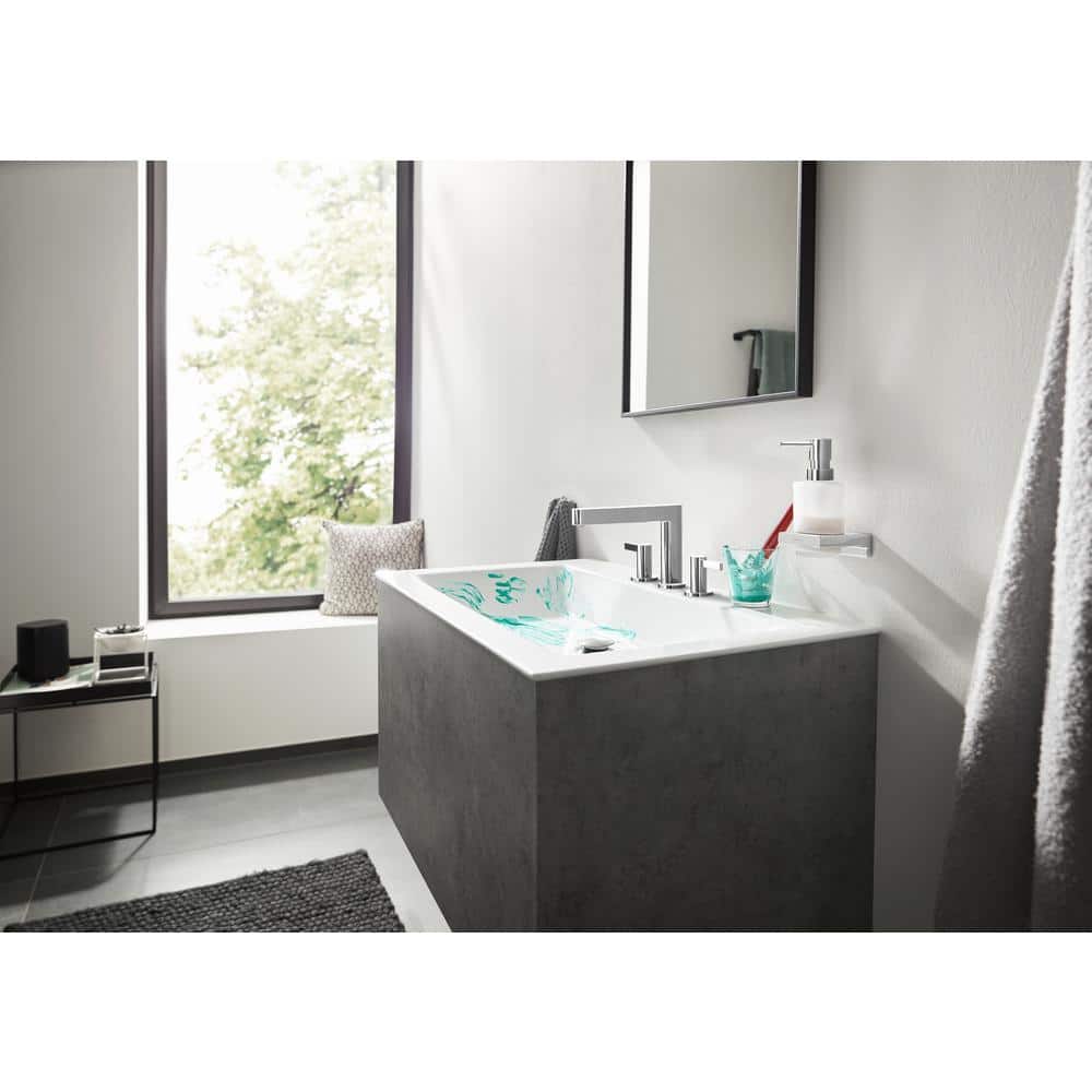 Modern Black Brass Widespread Faucet with Chrome Accents