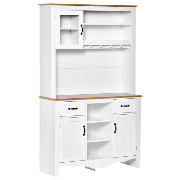 HOMCOM Farmhouse Style White Cabinet with 2-Drawers, 3-Door Cabinets and 3-Shelves