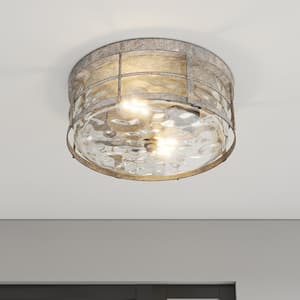 12.99 in. 2-Light Industrial Rustic Flush Mount Ceiling Light Fixture with Glass Shade
