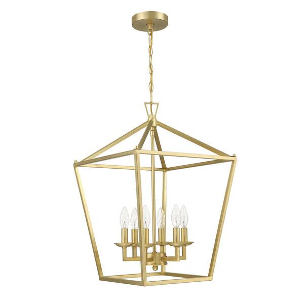 Hukoro Alfa 16 in. 6-Light Geometric Cage Lantern Pendant Light with ...