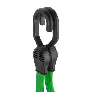 24 in. Green Flat Strap Bungee Cord with Hooks  - 2 pack