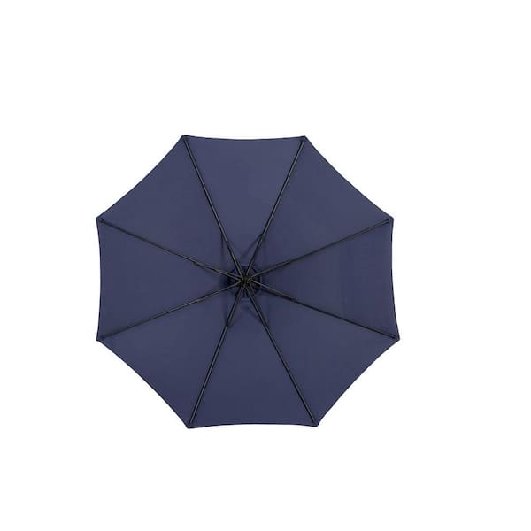 Zeus & Ruta 10 ft. Steel Cantilever Patio Umbrella with Tilt Adjustment 8-Ribs for Backyard in Navy Blue