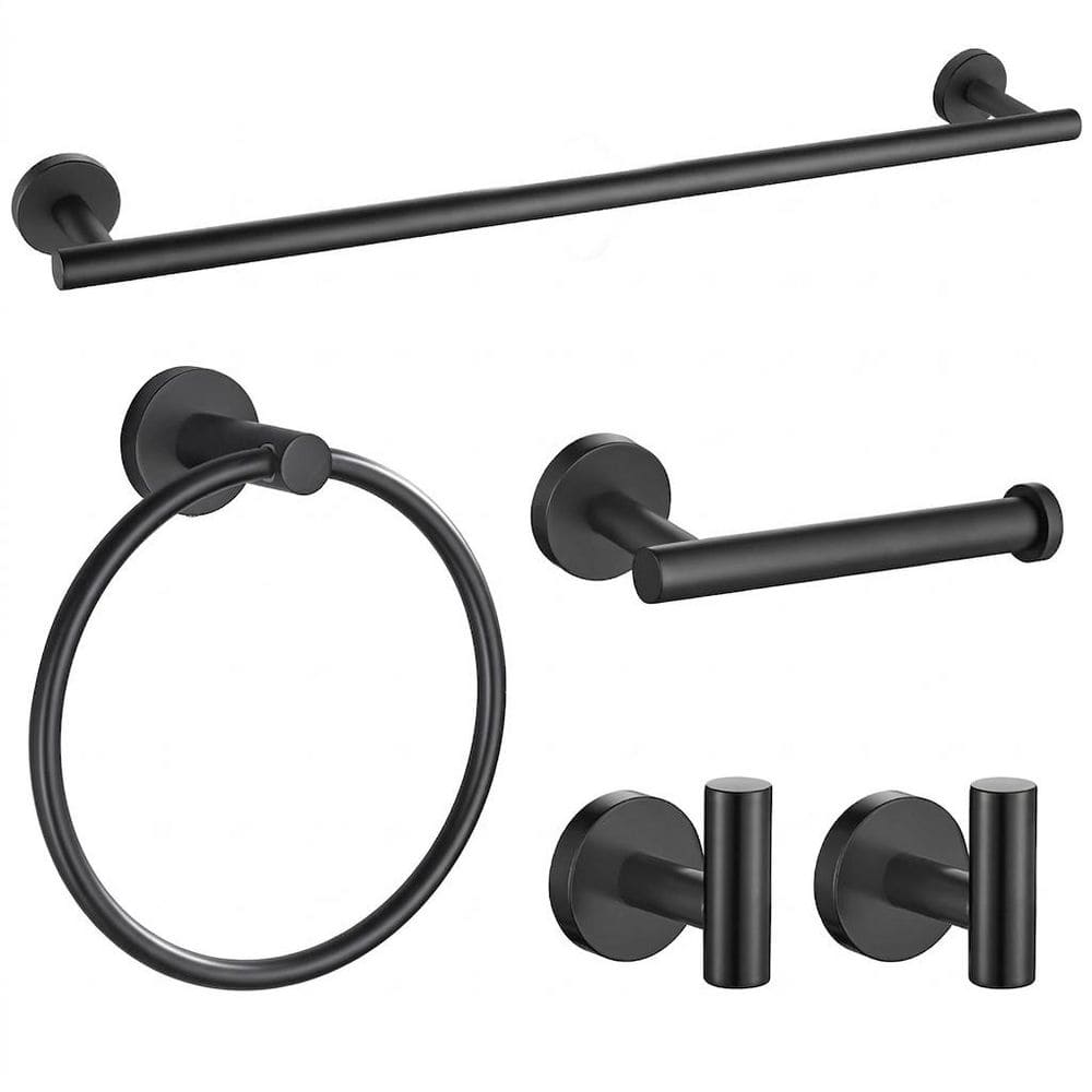 5 Piece Bathroom Hardware Set with Towel Bar, Towel Ring, Robe Hook, Toilet Paper Holder in Matte Black price history on PriceWatchPro