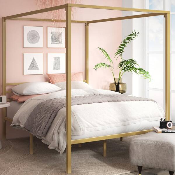 Zinus Patricia Gold Metal Twin Canopy, Gold Metal Twin Bed