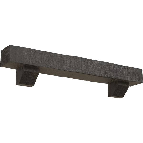 Ekena Millwork 4 in. x 8 in. x 5 ft. Rough Cedar Faux Wood Fireplace Mantel Kit with Ashford Corbels, Aged Cedar