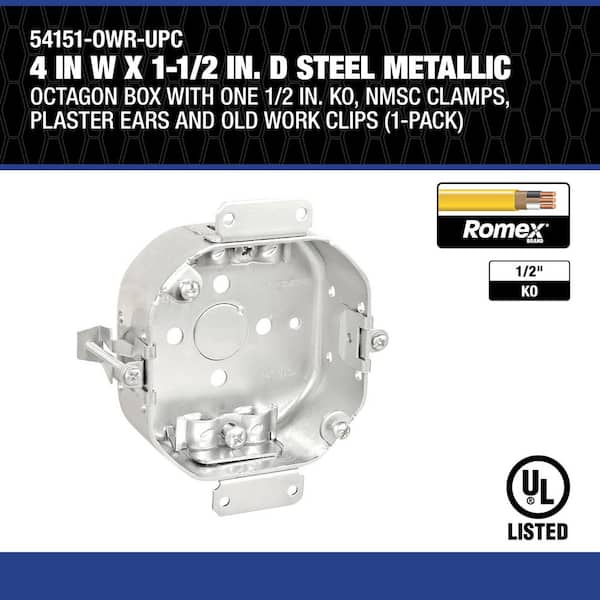 Southwire 4 in W x 1-1/2 in. D Steel Metallic Octagon Box Southwire 4 in W x 1-1/2 in. D Steel Metallic Octagon Box
