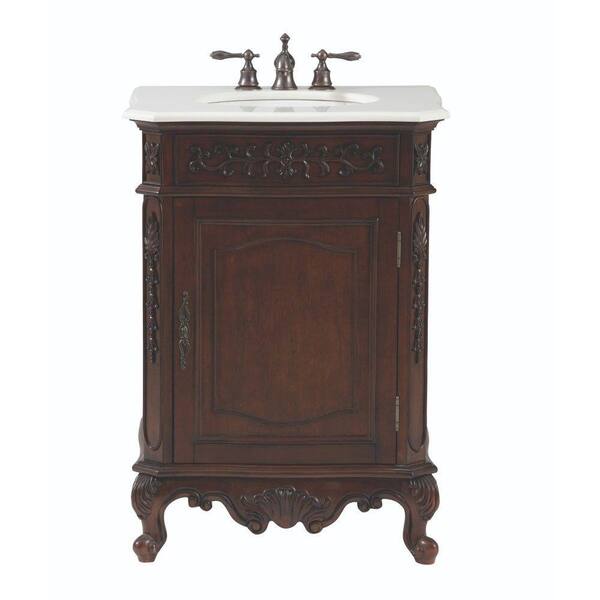 Home Decorators Collection Winslow 26 in. W Vanity in Antique Cherry with Marble Vanity Top in White with White Sink