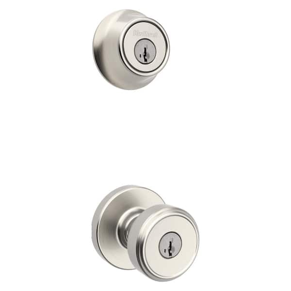 Kwikset Maven Keyed Entry Knob and Single Cylinder Deadbolt Combo Pack featuring SmartKey Security in Satin Nickel