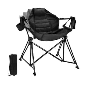 3.55 ft. Portable Hanging Outdoor Folding Hammock Camping Chair with Stand, Cup Holder and Carry Bag, Black