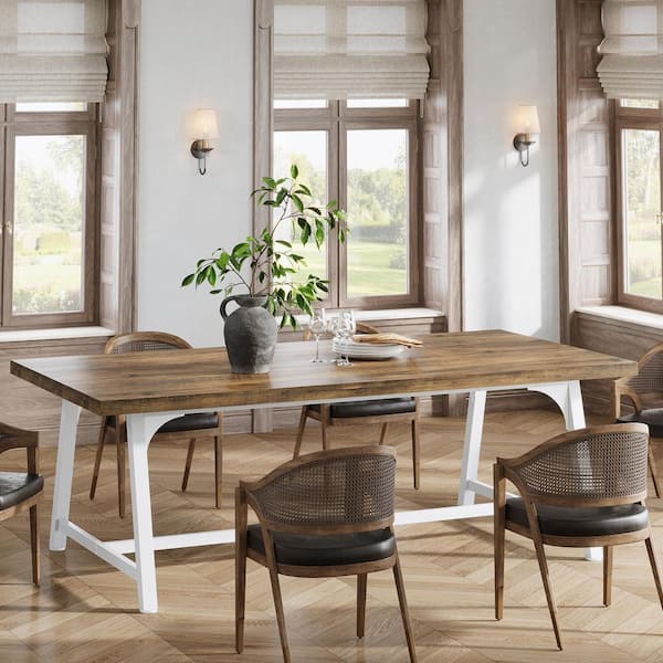 BYBLIGHT Roesler Industrial Oak Wood 70.87 in. 4-Legs Dining Table Seats 8
