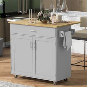 Gray Wood 39 in. Kitchen Island with Drawer and Adjustable shelves