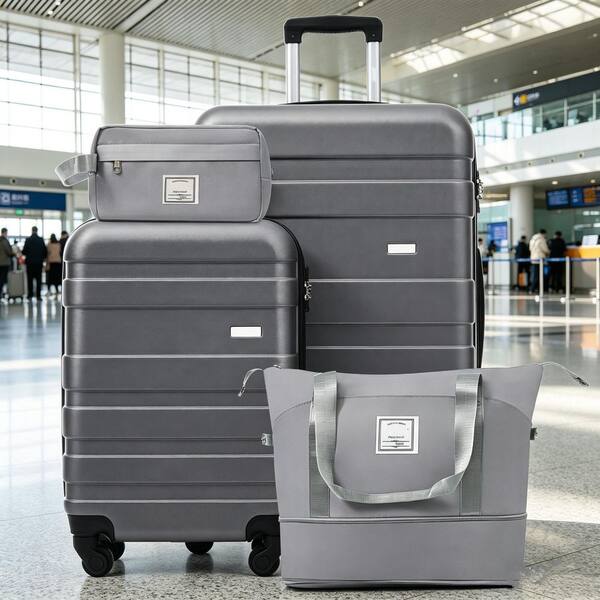 Merax 4-Piece Gray ABS Hardshell 20 in. 28 in. Luggage Set with