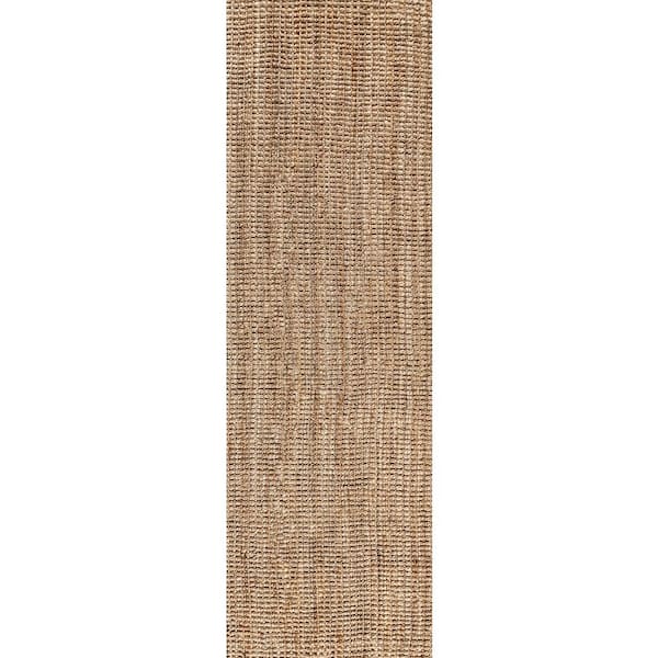 Natural 2 ft. x 14 ft. Pata Hand Woven Chunky Jute Runner Rug