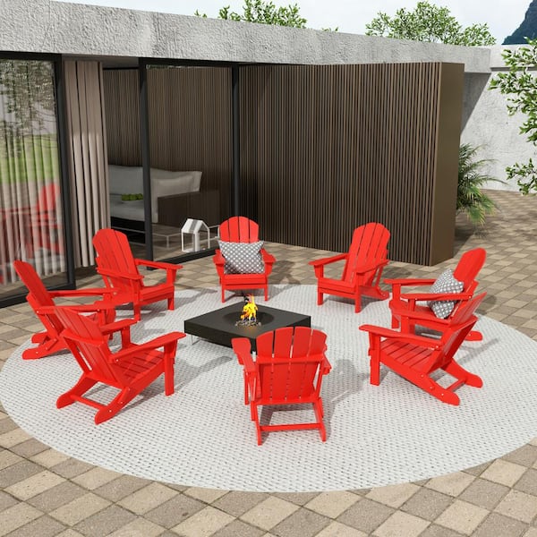 WESTIN OUTDOOR Addison Red 8-Piece Plastic Folding Outdoor Patio Fade Resistant Adirondack Conversation Chair Set