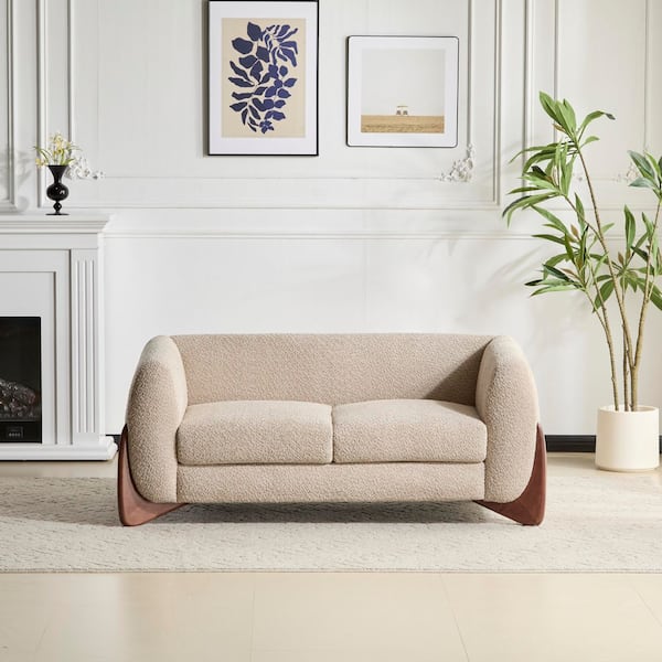 High-End Lines 63 in. Skin-Friendly Boucle Fabric 2-Seater Loveseat in Almond