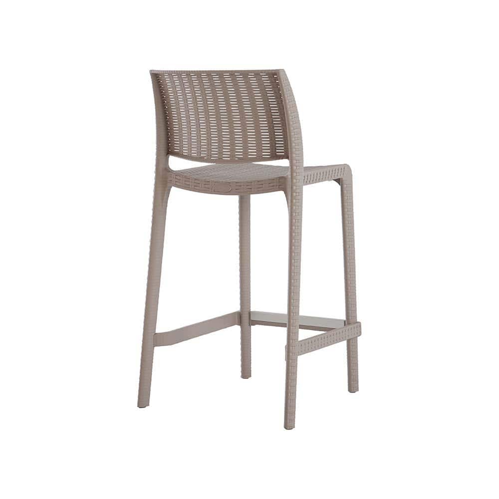 Taupe Resin Stackable Outdoor Counter Stool with Woven Design