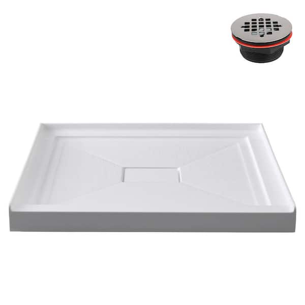 GB-631-528 36 in. x 36 in. Alcove Acrylic Shower Pan Base in Glossy White with Center Drain, Drain Included