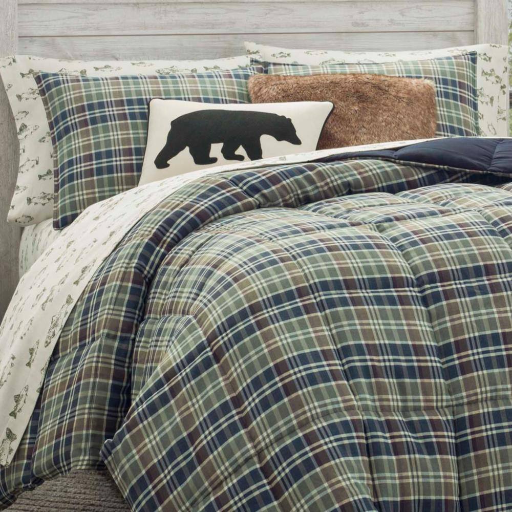 Full Navy Plaid Reversible Microfiber Comforter Set