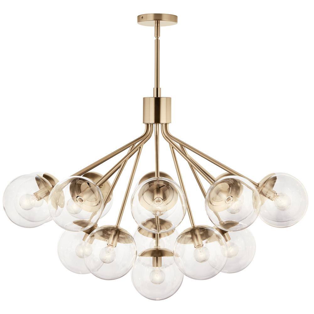 Champagne Bronze 16-Light Sputnik Chandelier with Clear Glass Shades