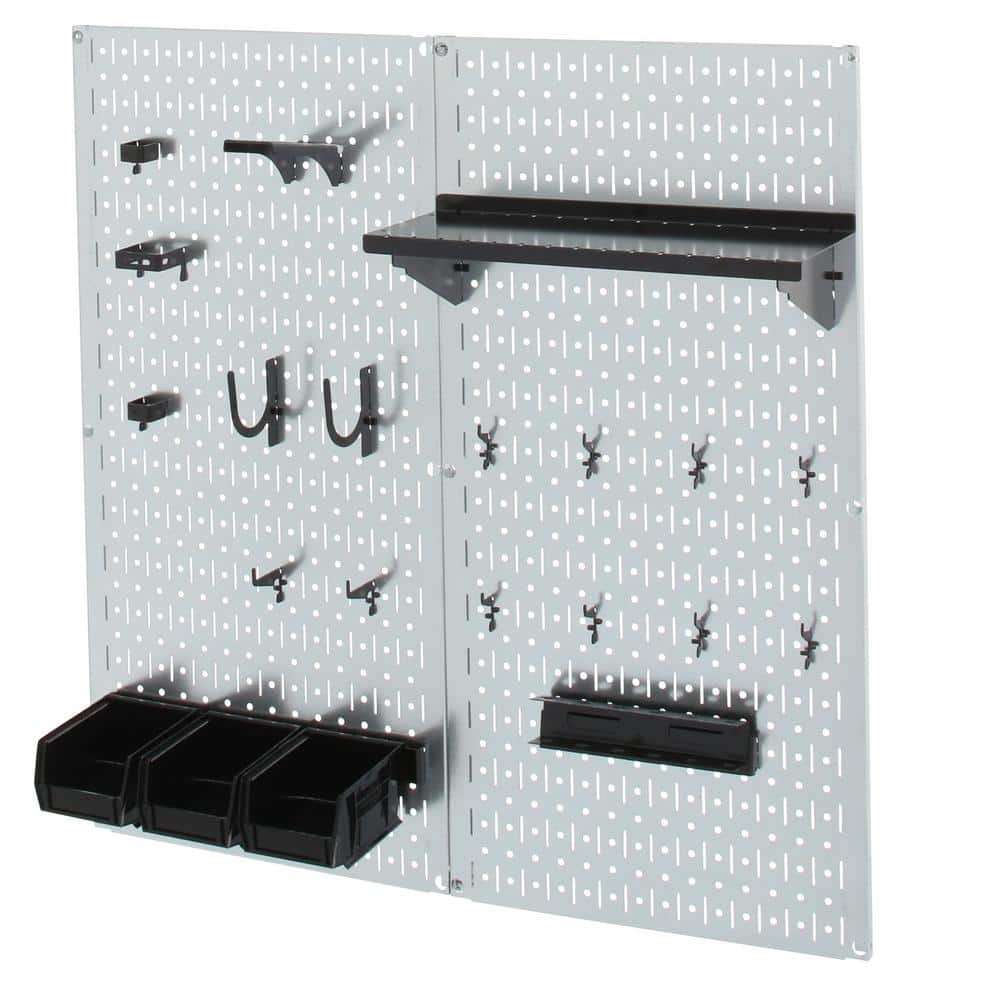 Wall Control Pegboard Utility Tool Storage Kit Galvanized Steel with Black Accessories