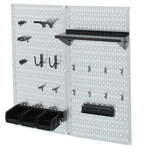 32 in. x 32 in. Shiny Metallic Galvanized Steel Pegboard Utility Tool Storage Kit with Black Accessories