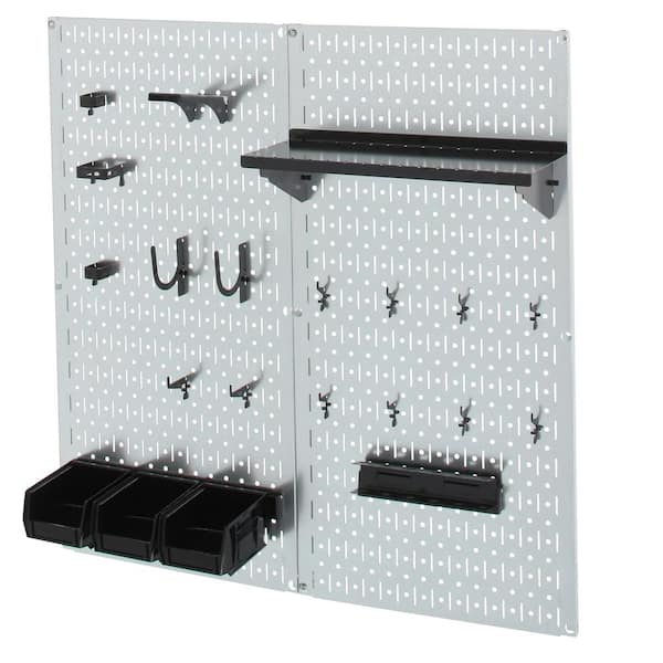 Wall Control 32 in. x 32 in. Shiny Metallic Galvanized Steel Pegboard Utility Tool Storage Kit with Black Accessories