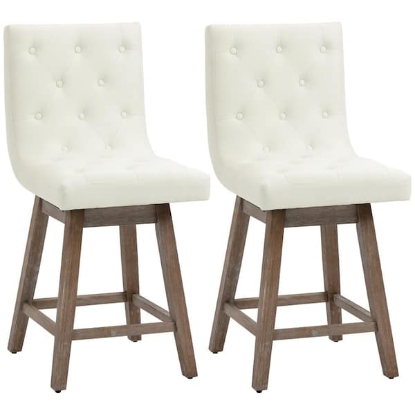 HOMCOM 40.75 in. Cream White Counter Height Rubber Wood Frame 25.5" Bar Stools with Footrests (Set of 2)