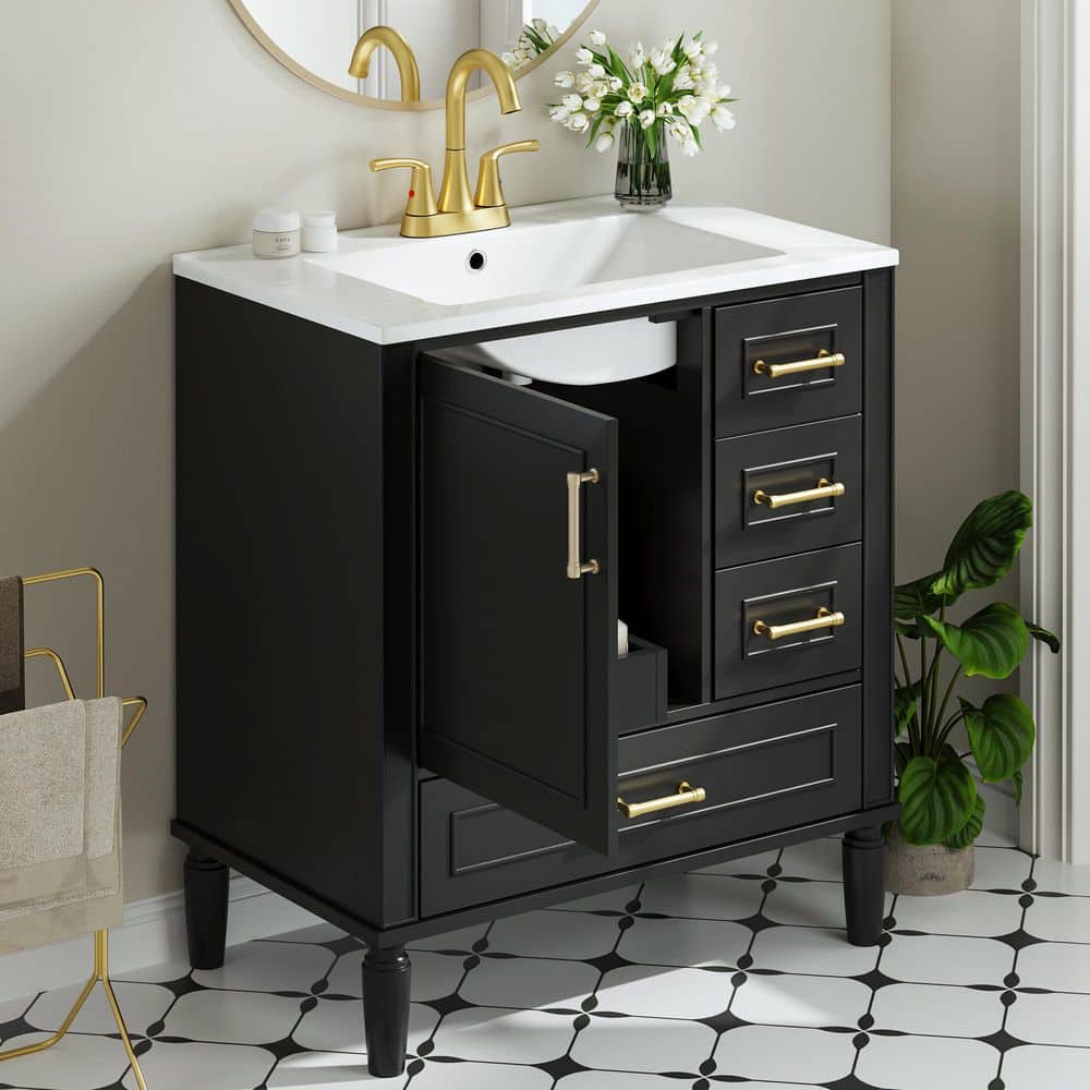 30 in. Single Sink Black Bath Vanity with White Ceramic Top Requires Assembly price history on PriceWatchPro