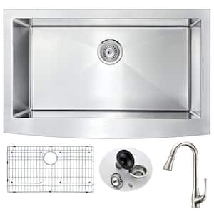 Elysian Farmhouse Stainless Steel 36 in. Single Bowl Kitchen Sink with Faucet in Brushed Nickel