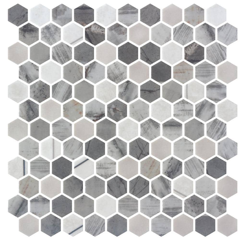 Avery Nistle Grey 1 in. x 1 in. Honeycomb Polished Upcycled Glass Mosaic Fl