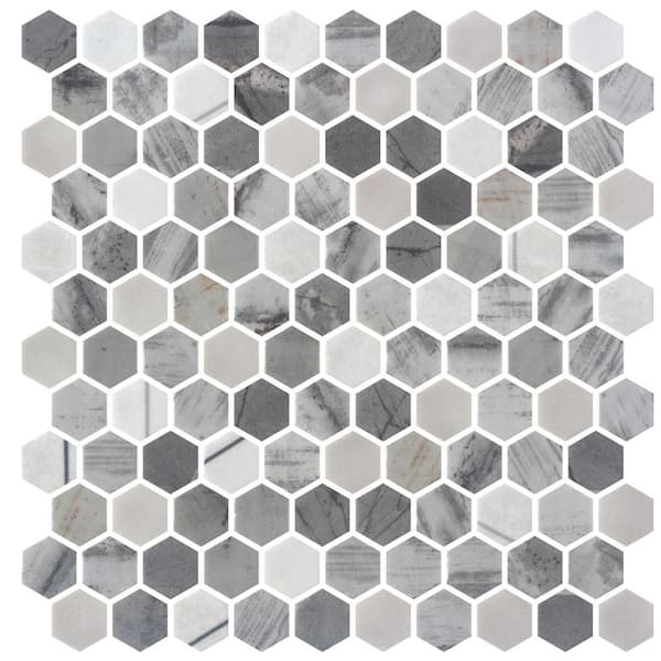 Avery Nistle Grey 1 in. x 1 in. Honeycomb Polished Upcycled Glass Mosaic Floor and Wall Tile (10.34 sq. ft./Case)