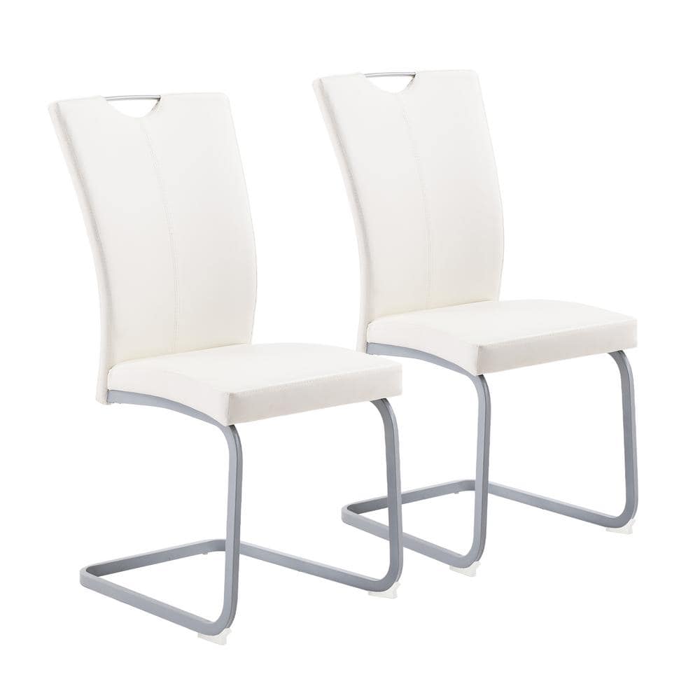 White Modern Upholstered High Back Leather Side Dining Chairs with Firm Legs for Home Kitchen Furniture（Set of 2） -  GOJANE, CY-1331-LWYWT