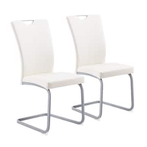 White Modern Upholstered High Back Leather Side Dining Chairs with Firm Legs for Home Kitchen Furniture（Set of 2）