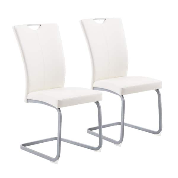 GOJANE White Modern Upholstered High Back Leather Side Dining Chairs with Firm Legs for Home Kitchen Furniture（Set of 2）