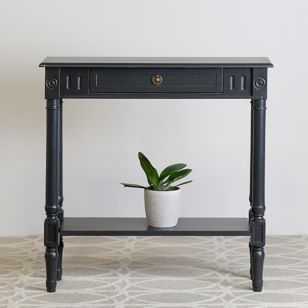 Marisol 31.5 in. Black Standard Rectangle Bayur Wood Console Table with Drawer