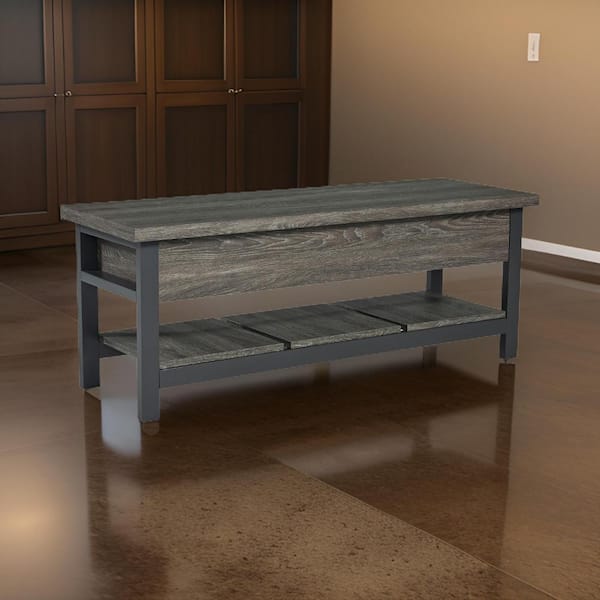 Benjara Ciara Transitional Gray and Black Engineered Wood 48 in. Solid Wood Dining Table Bench Seats 2