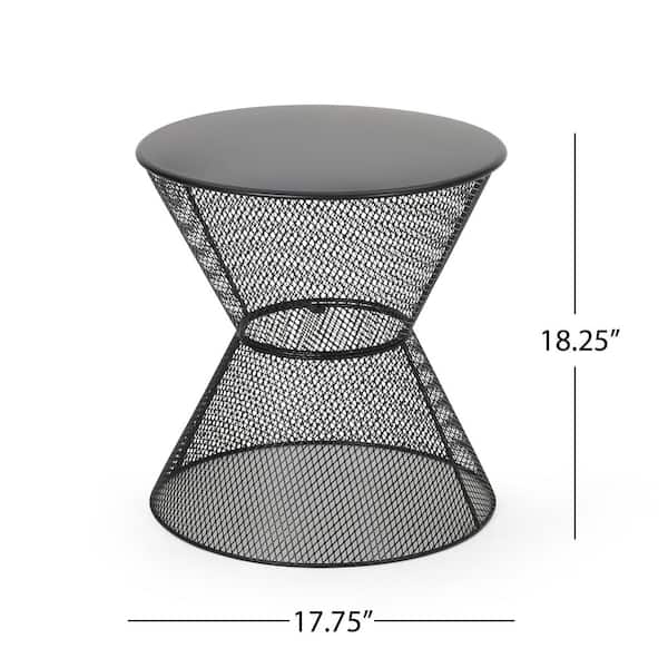 Black Round Metal 18.25 in. H Outdoor Side Table with