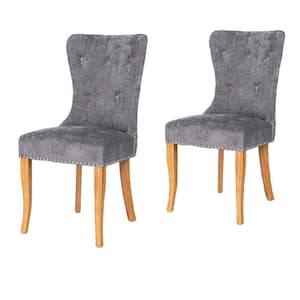 Lujan Grey Fabric Upholstered Tufted High Back Nailhead Side Dining Chair (Set of 2)