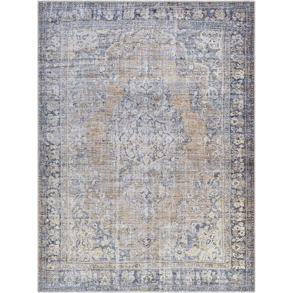 Gray and Slate Blue Polyester Reversible Washable Area Rug