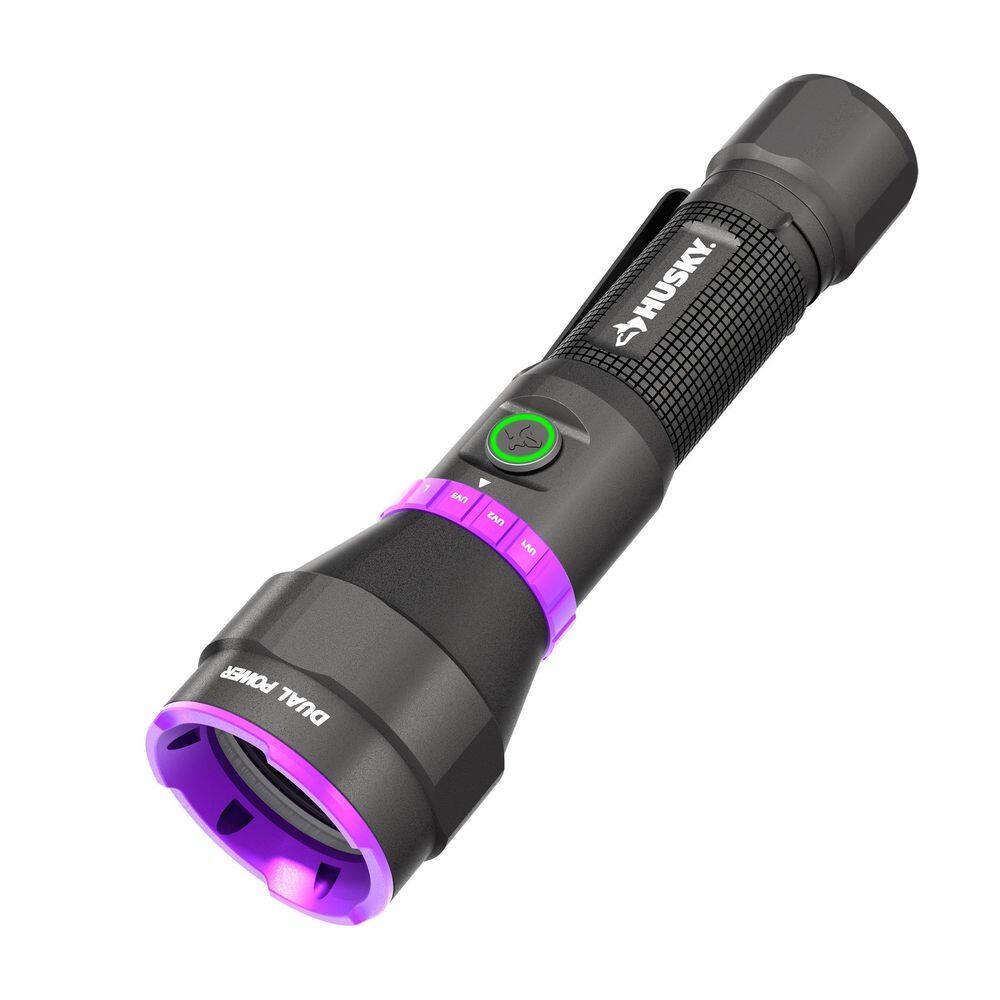 Husky 600 Lumens Dual Power LED Rechargeable Flashlight with UV