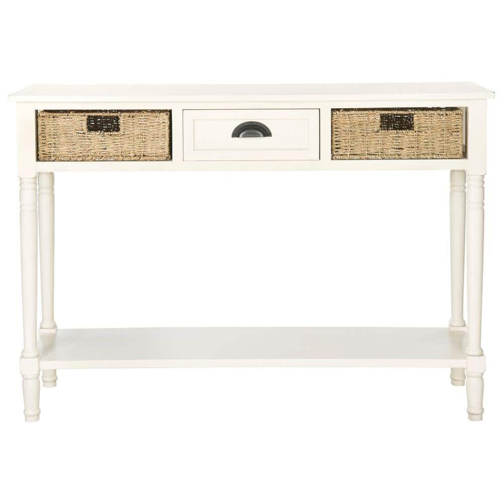 White Pine and Rattan Console Table with Storage, 45"