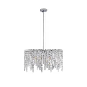 9 Lights Silver Clear Shaded Pendant Light Round Silver Crystal Chandelier for Living Room (Bulbs Not Included)