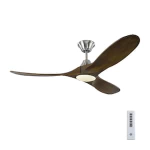 Maverick II 52 in. Integrated LED Indoor/Outdoor Brushed Steel Ceiling Fan with Dark Walnut Blades with Remote Control