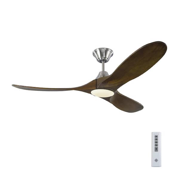 Generation Lighting Maverick II 52 in. Integrated LED Indoor/Outdoor Brushed Steel Ceiling Fan with Dark Walnut Blades with Remote Control